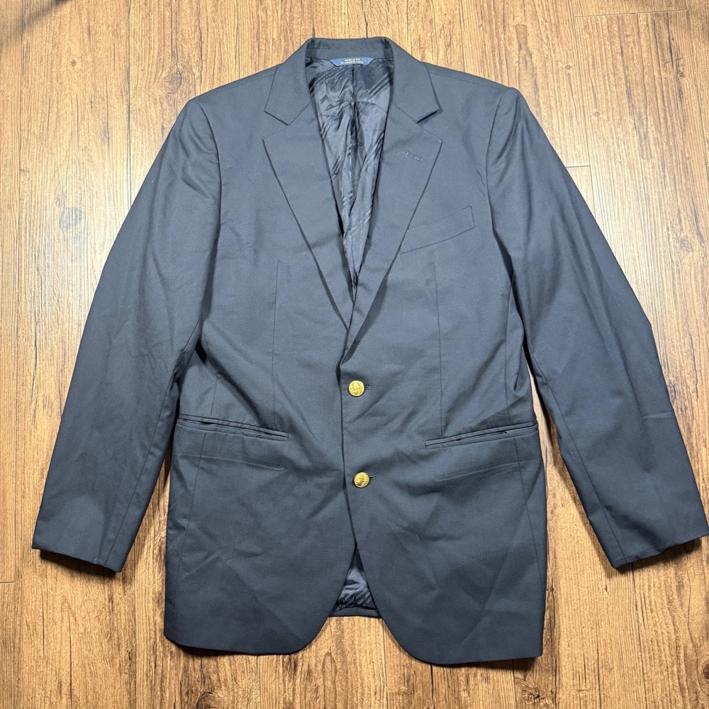 Brooks Brothers 1818 Milano Blazer Mens 39R Navy Blue Wool Vitale Barberis Gold